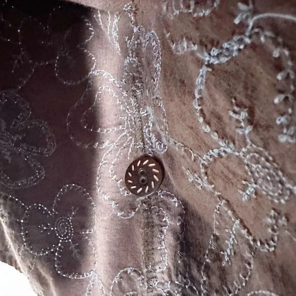 FLAX Size S Brown Corduroy Collared Lightweight Jacket Blue Embroidered‎ Floral - Picture 4 of 6